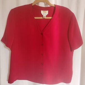 Talbots Red Short Sleeve 100% Silk Blouse with buttons - Size 12